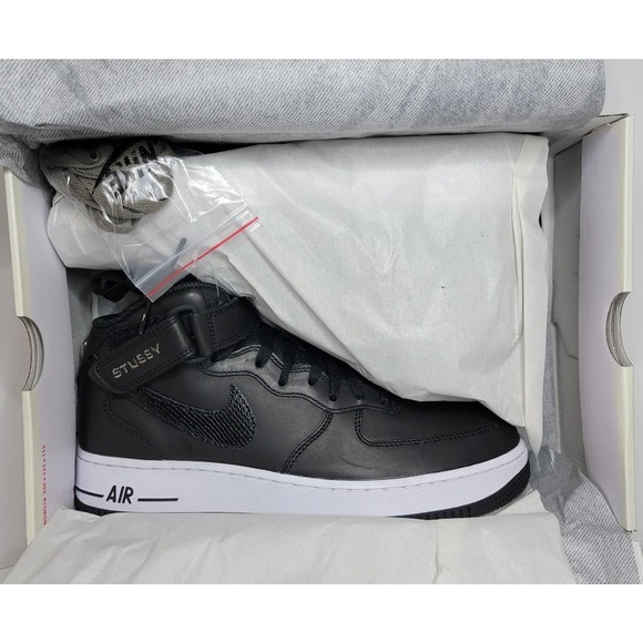 Nike x Stussy Air Force 1 '07 Mid Black Shoes Sneakers Mens 9.5 AF1 DJ7840-001 - Picture 8 of 10
